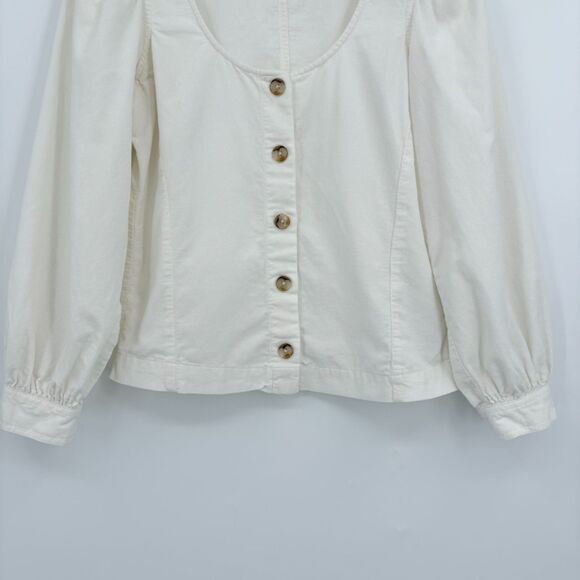 Madewell Corduroy Shirred-Sleeve Button-Front Top in Antique Cream, Size XS - Picture 4 of 9